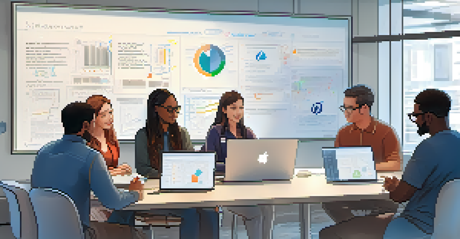A diverse group of people discussing cryptocurrency and software updates around a computer screen in a bright room.
