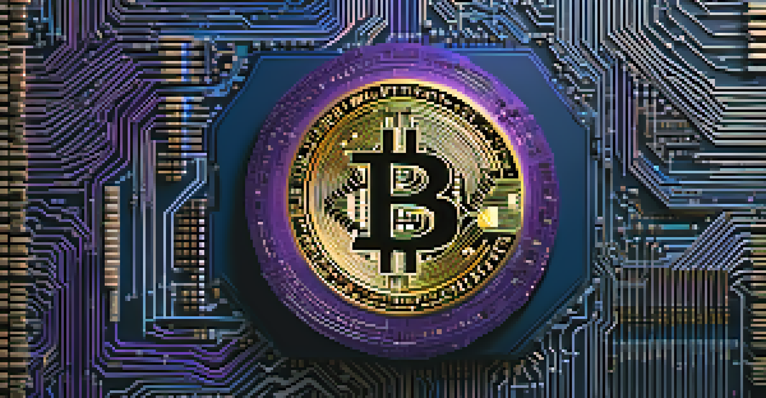 Abstract representation of Bitcoin privacy with a layered shield made of circuits and binary code in dark colors.