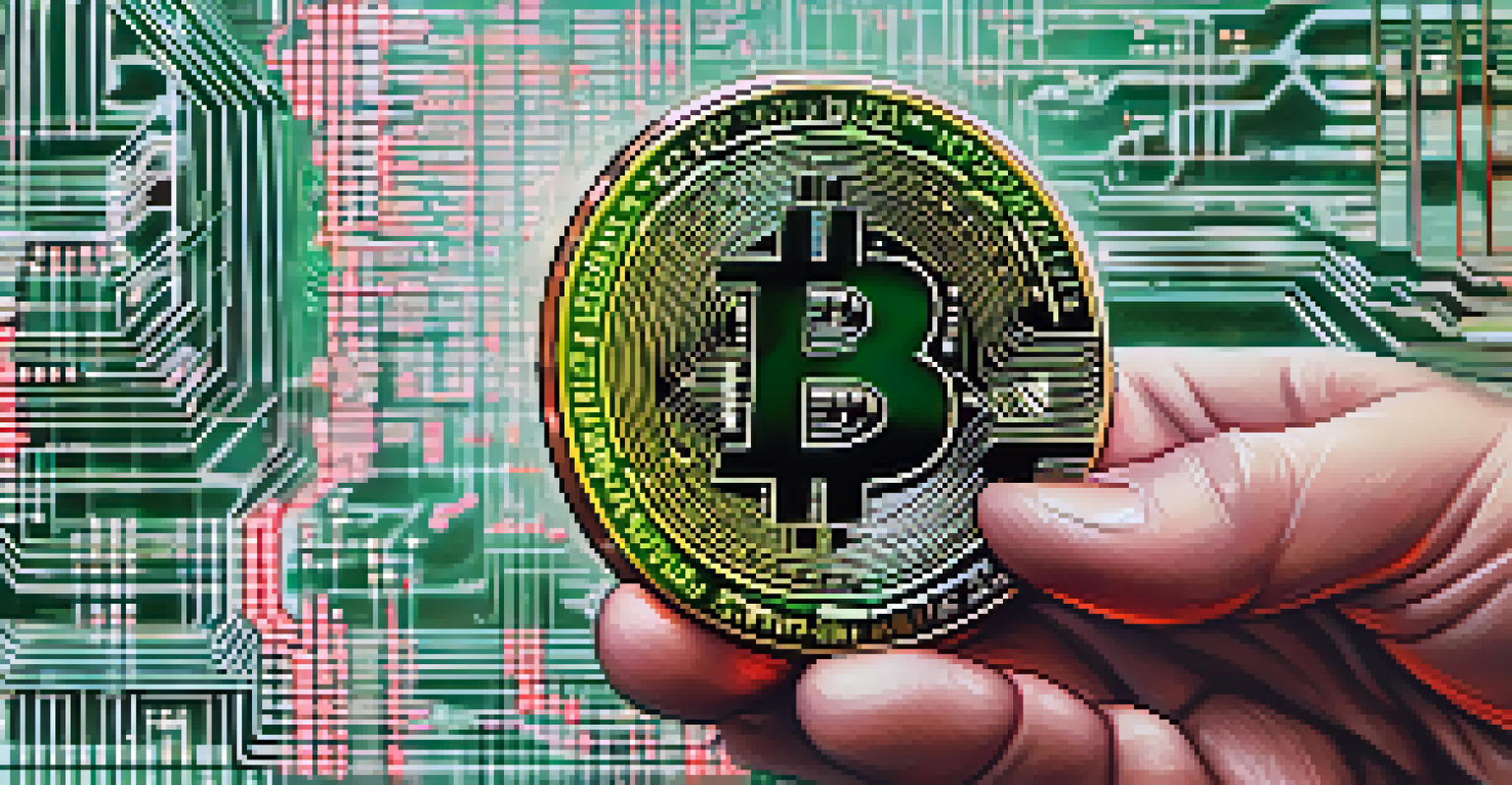 A detailed close-up of a Bitcoin coin against a blurred background of a fluctuating currency graph.