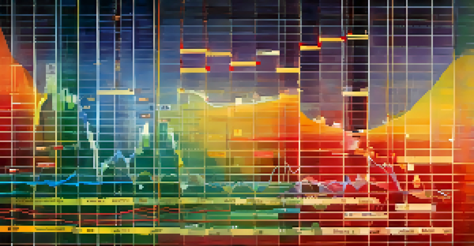 An abstract image showing a colorful fluctuating graph representing market sentiment with positive and negative icons.