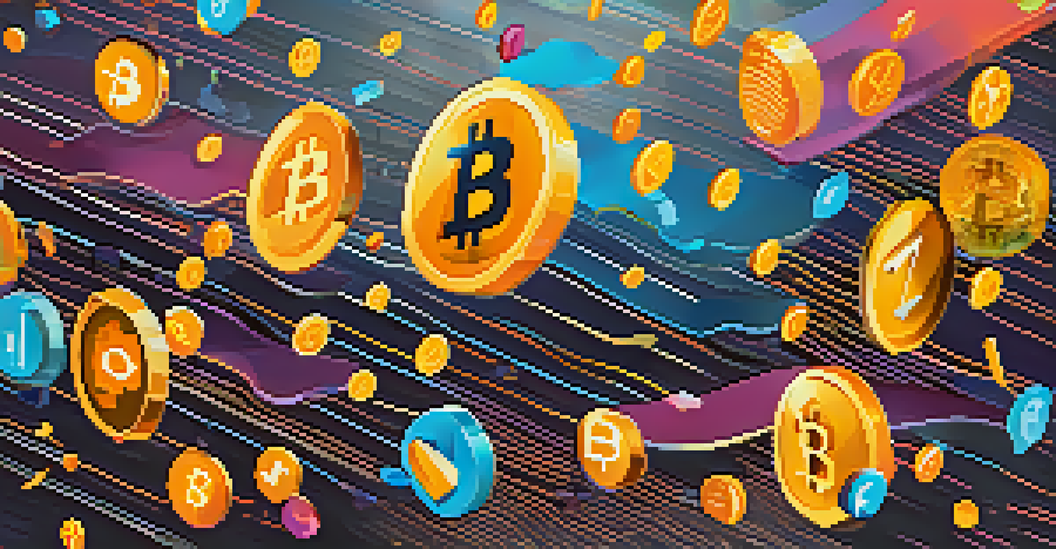 An abstract image showing digital notifications and Bitcoin price trends, illustrating the impact of social media on cryptocurrency markets.