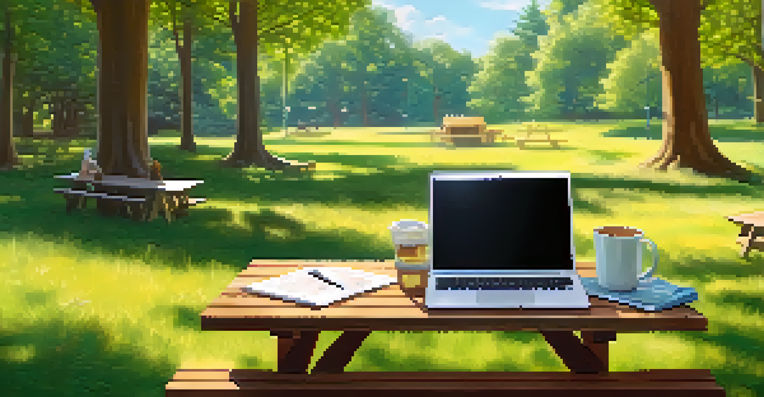 A person using a laptop outside in nature, with a DeFi platform displayed on the screen, surrounded by greenery.