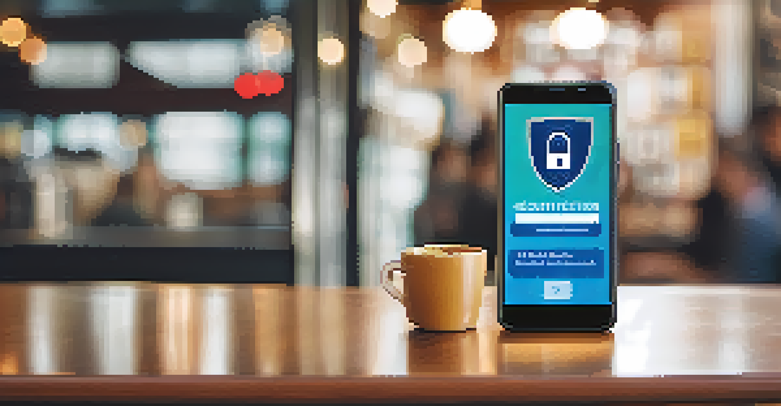 A close-up of a smartphone showing a two-factor authentication screen in a coffee shop setting.
