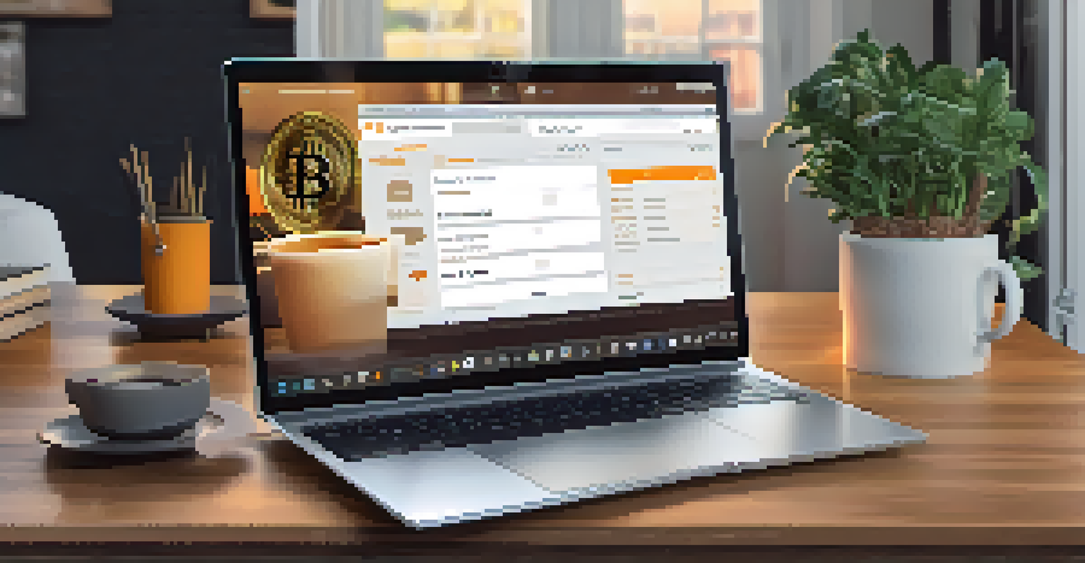 A person using a Bitcoin exchange interface on a laptop in a cozy home office setting.