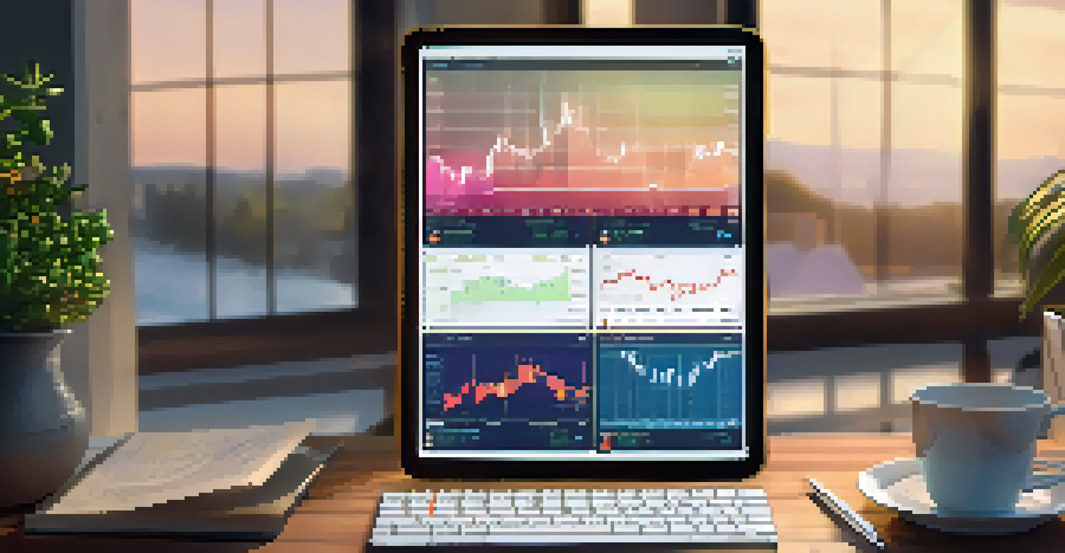 A close-up view of a digital tablet showing a cryptocurrency trading interface, set in a cozy home office, depicting a safe environment for trading.