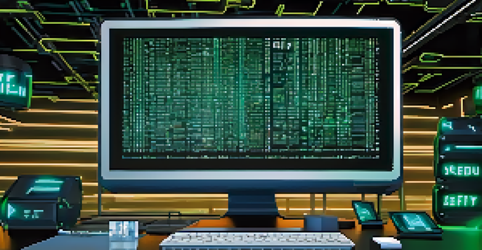 A digital screen displaying smart contract code with a secure vault in the background, illuminated with soft blue and green lights.