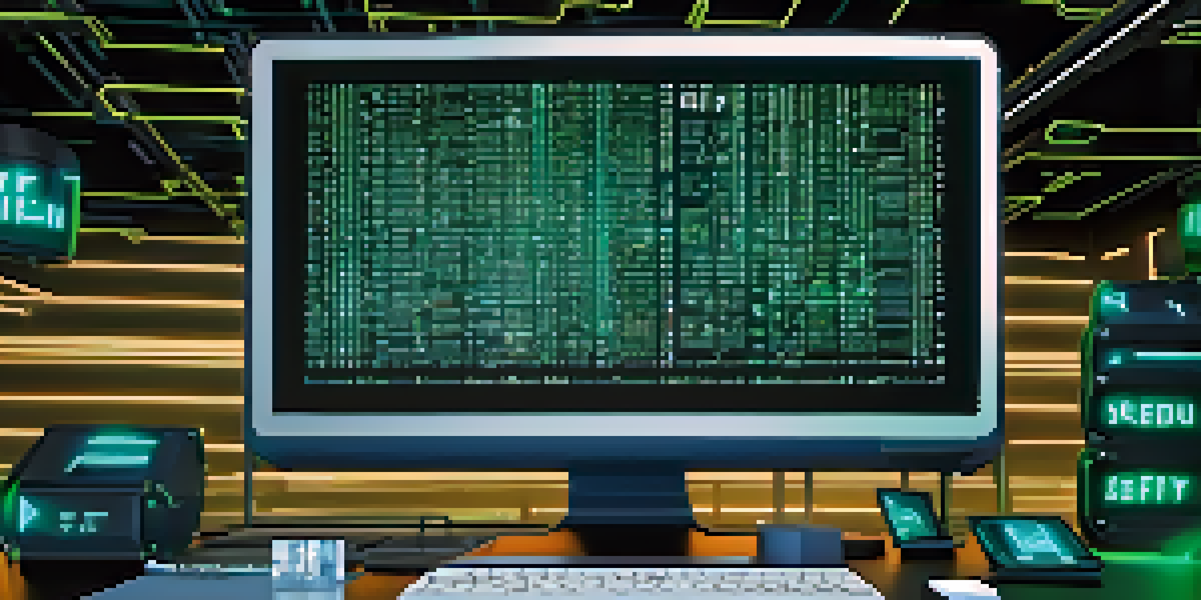 A digital screen displaying smart contract code with a secure vault in the background, illuminated with soft blue and green lights.