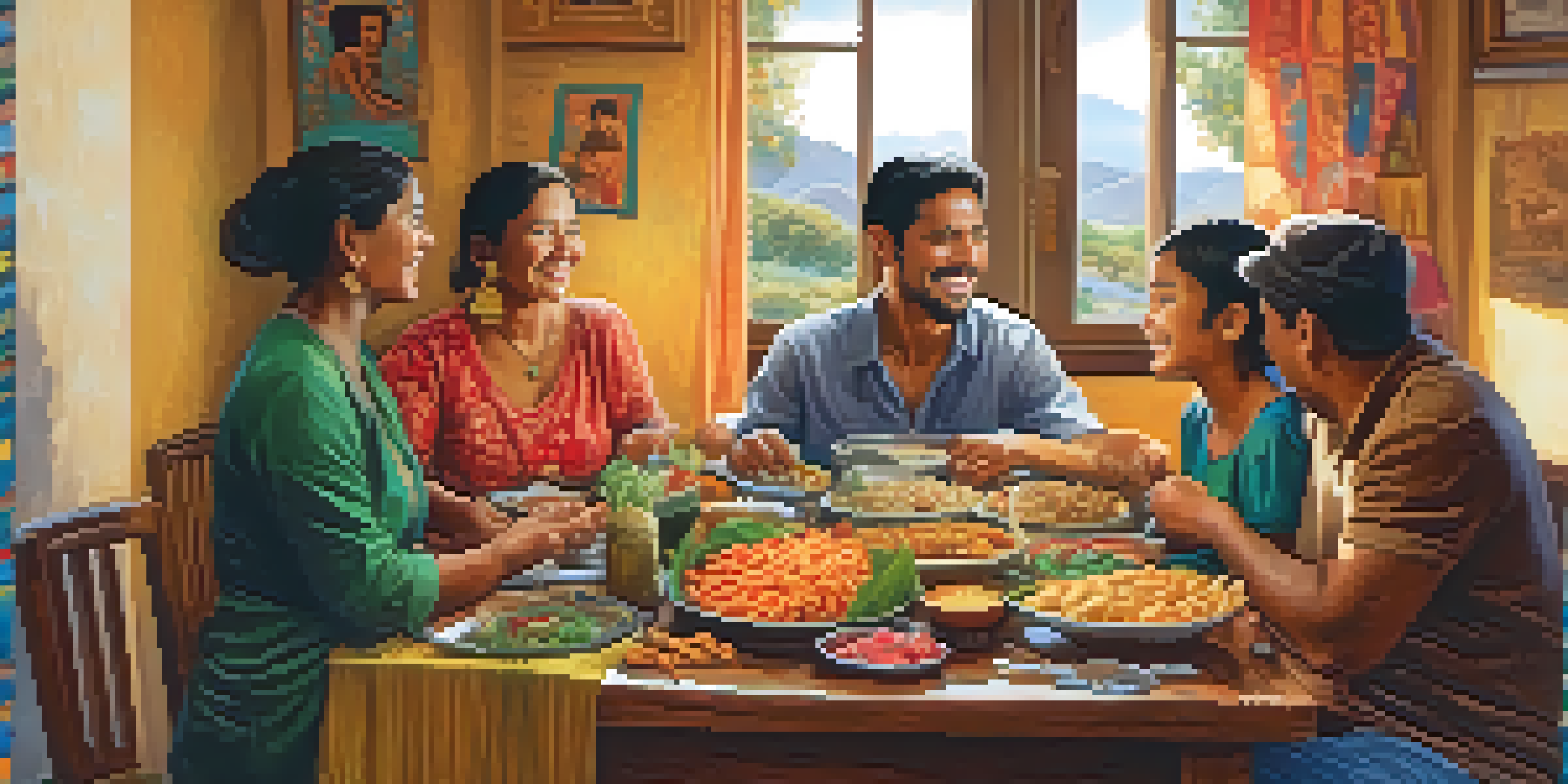 A happy migrant family sharing a meal together, expressing joy and connection as they receive remittance support.