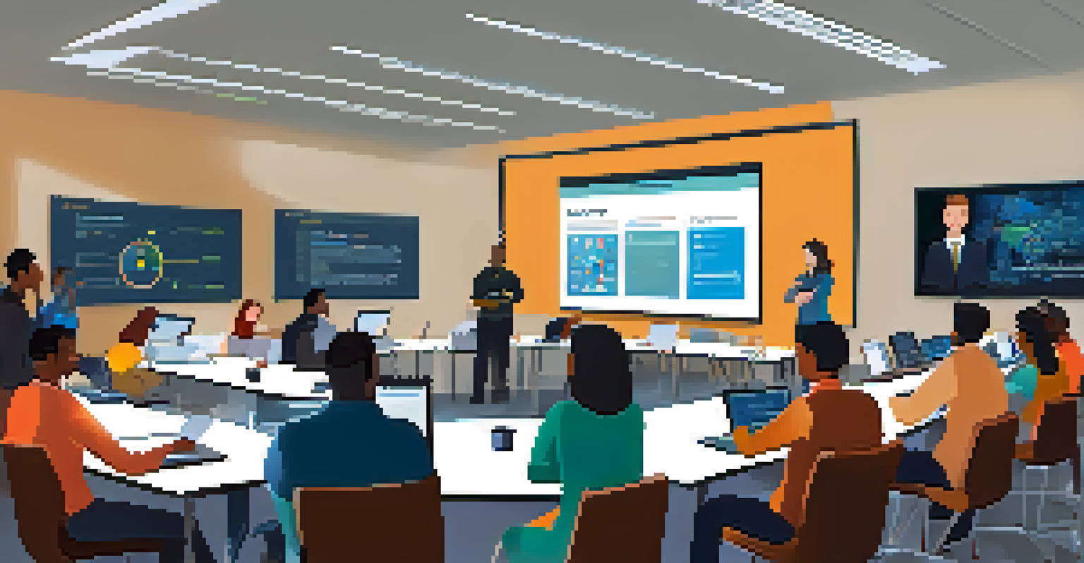 A diverse group of people attending a cybersecurity workshop with a presentation screen in the background.