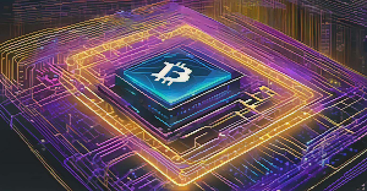 An abstract image showing interconnected blockchain nodes with Bitcoin integration, featuring a digital lock and vibrant colors.