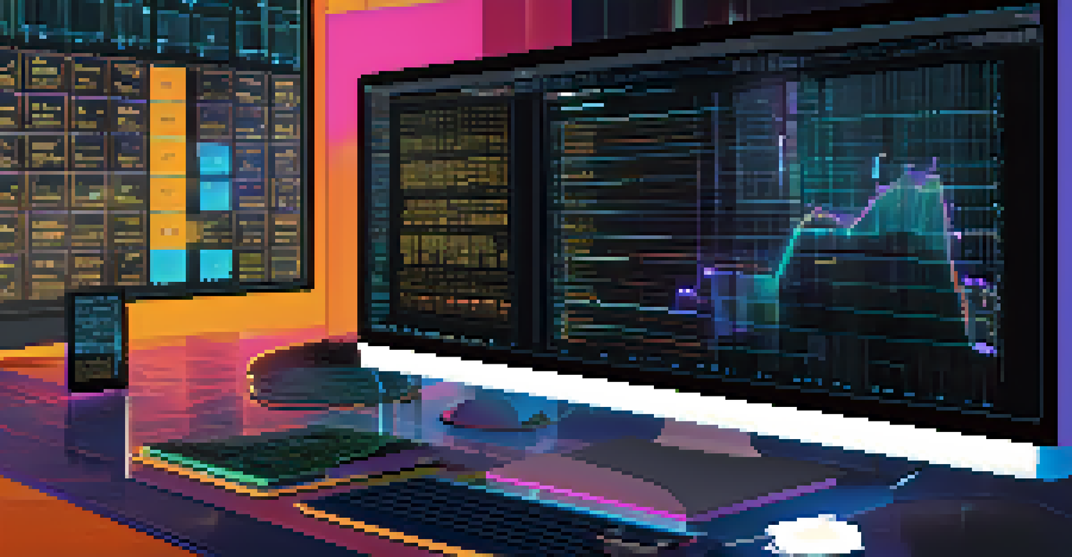 A close-up of a computer screen showing data analytics and graphs about Bitcoin transactions, with a hand interacting with the screen in a dark office setting.