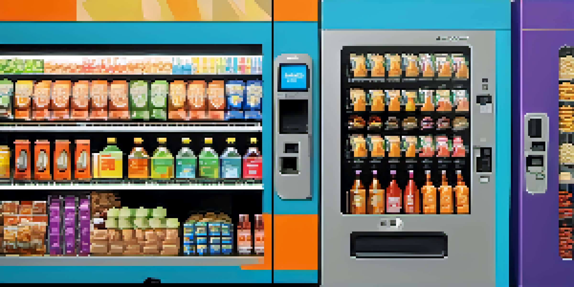 A modern vending machine with snacks and drinks featuring a Bitcoin logo, set in a bright room.