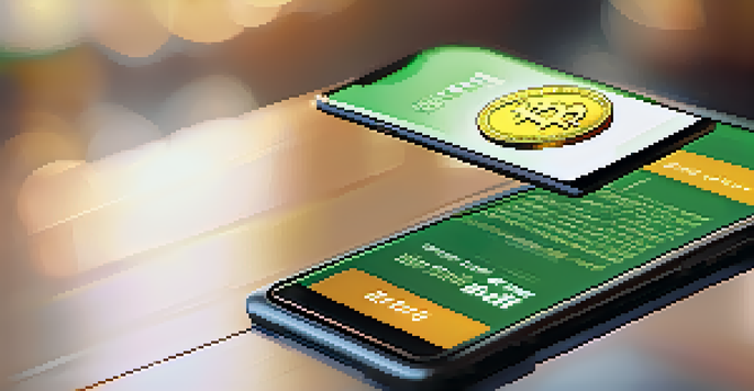 A smartphone displaying a digital wallet interface with Bitcoin transaction details, surrounded by a blurred background.