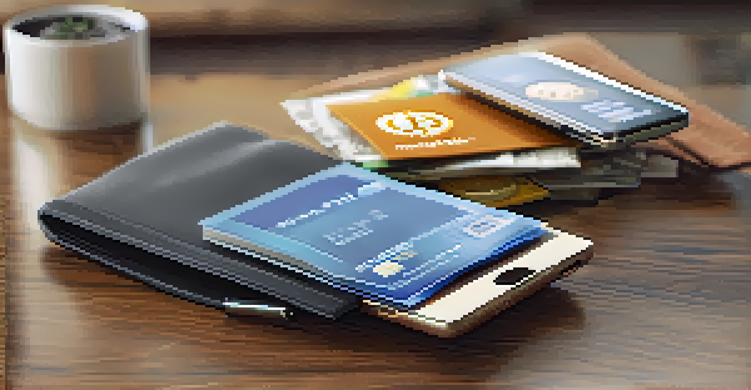 Various types of Bitcoin wallets displayed on a wooden table in a modern home office.
