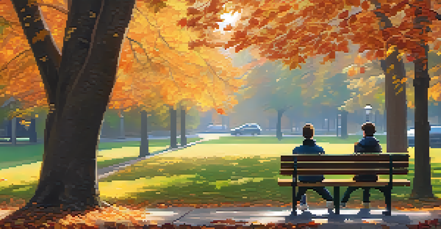 A person using a mobile Bitcoin wallet app on their smartphone while sitting on a park bench surrounded by autumn foliage.