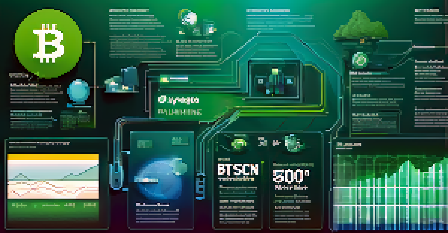 An informative illustration showing various factors that affect Bitcoin mining profitability, using icons and a gradient background.