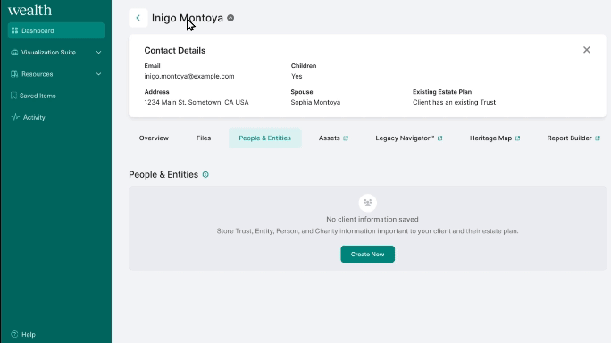 Creating a Dynasty Trust contact card on wealth.com