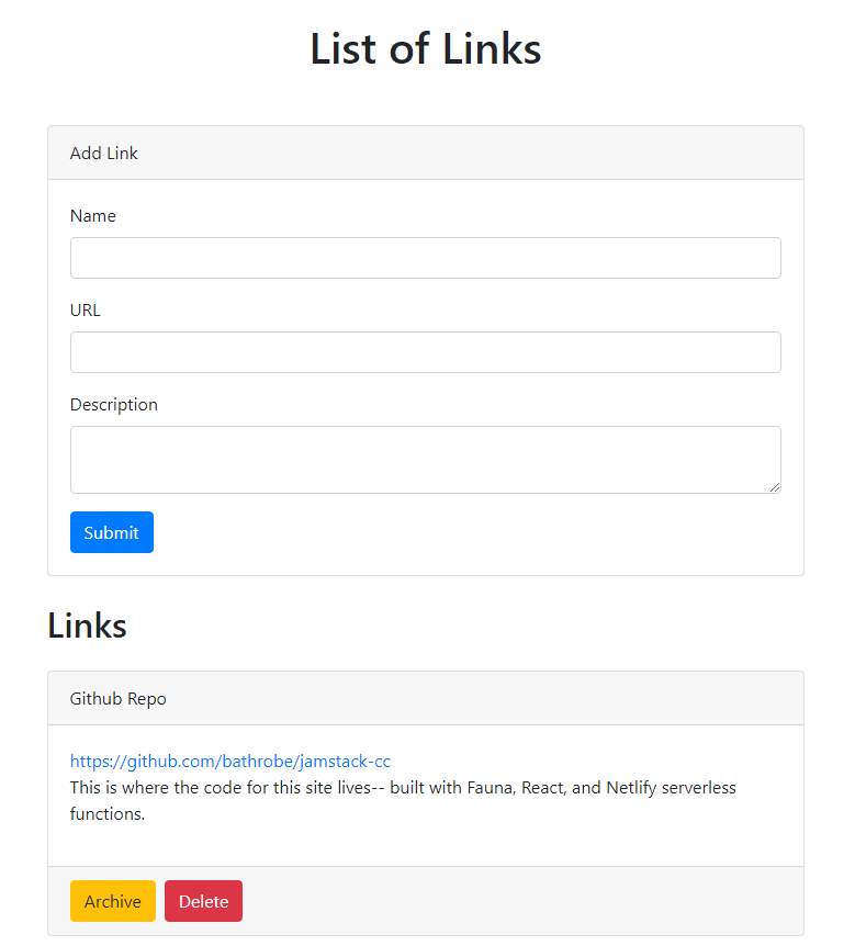 List o Links - Serverless Project