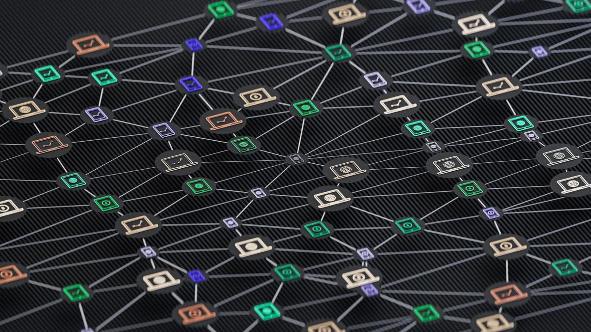 Abstraktes Netzwerk verbundener Knoten als Illustration für MCP und B2B-Software-Geschäftsmodelle