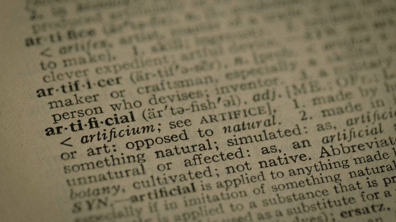 KI-Begriffe für Geschäftsführer, Wörterbucheintrag artificial als Symbol für die Sprache der künstlichen Intelligenz