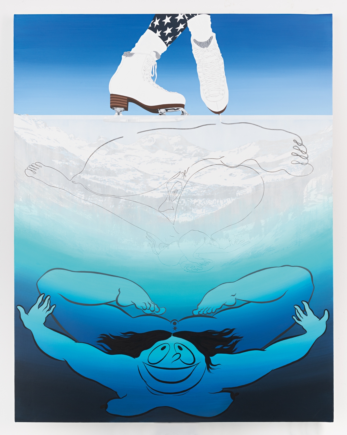 Fatebe Thin Ice Skating, 2018,acrylic and oil on canvas, 137 x 106 cm. Courtesy Galerie Maria Bernheim