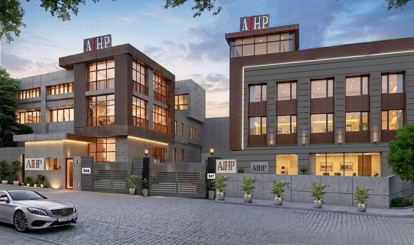 AIHP 507-508 building facade at dusk, Udyog Vihar Phase III, Gurgaon