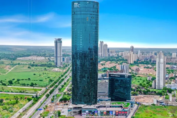 M3M IFC tower on Golf Course Extension Road, Gurgaon, aerial view with AIHP-managed office floors available on inquiry