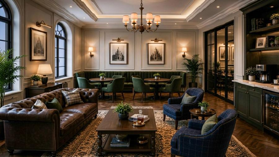 Breakout lounge with leather seating and café tables at AIHP Imperial, Sector 32 Gurgaon