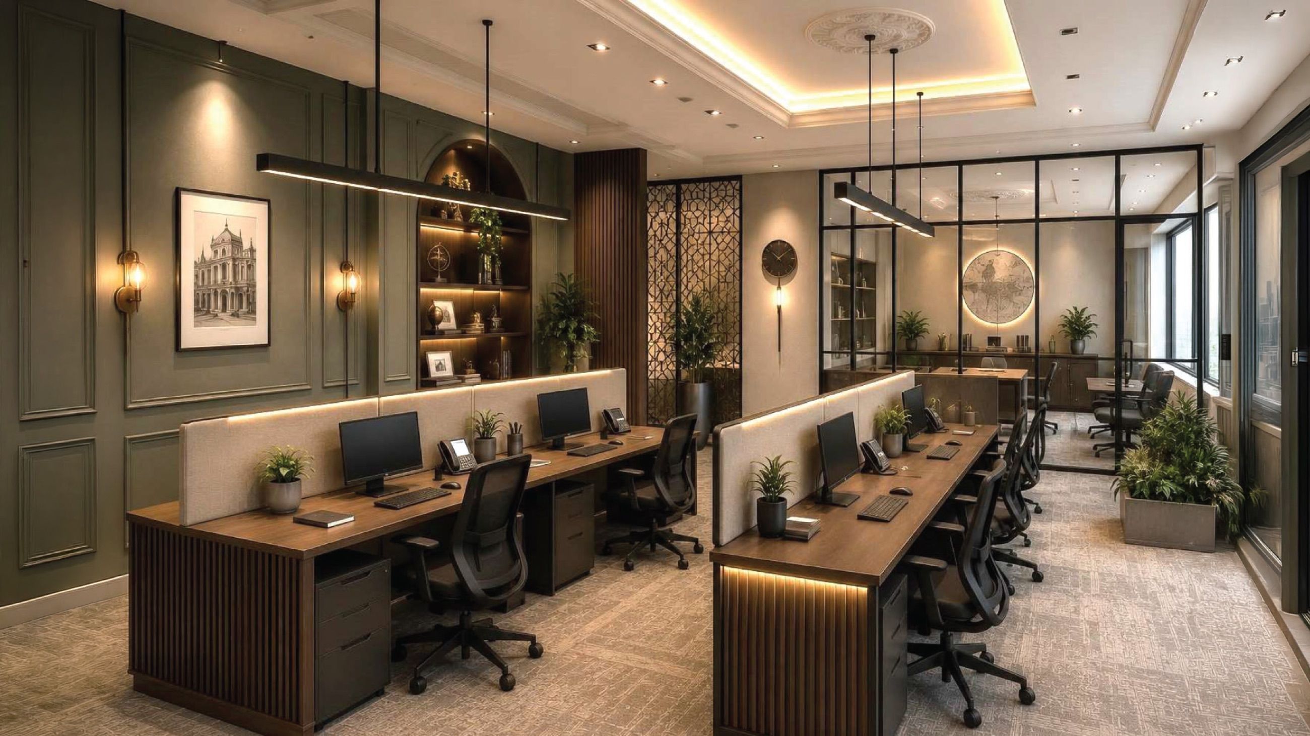 Second workstation bay with dual-sided desking at AIHP Imperial, Sector 32 Gurgaon