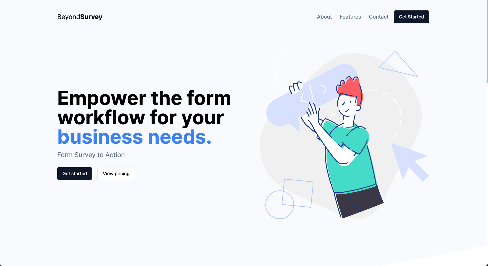 Beyond Survey homepage, “Empower the form workflow for your business needs”, with an illustration