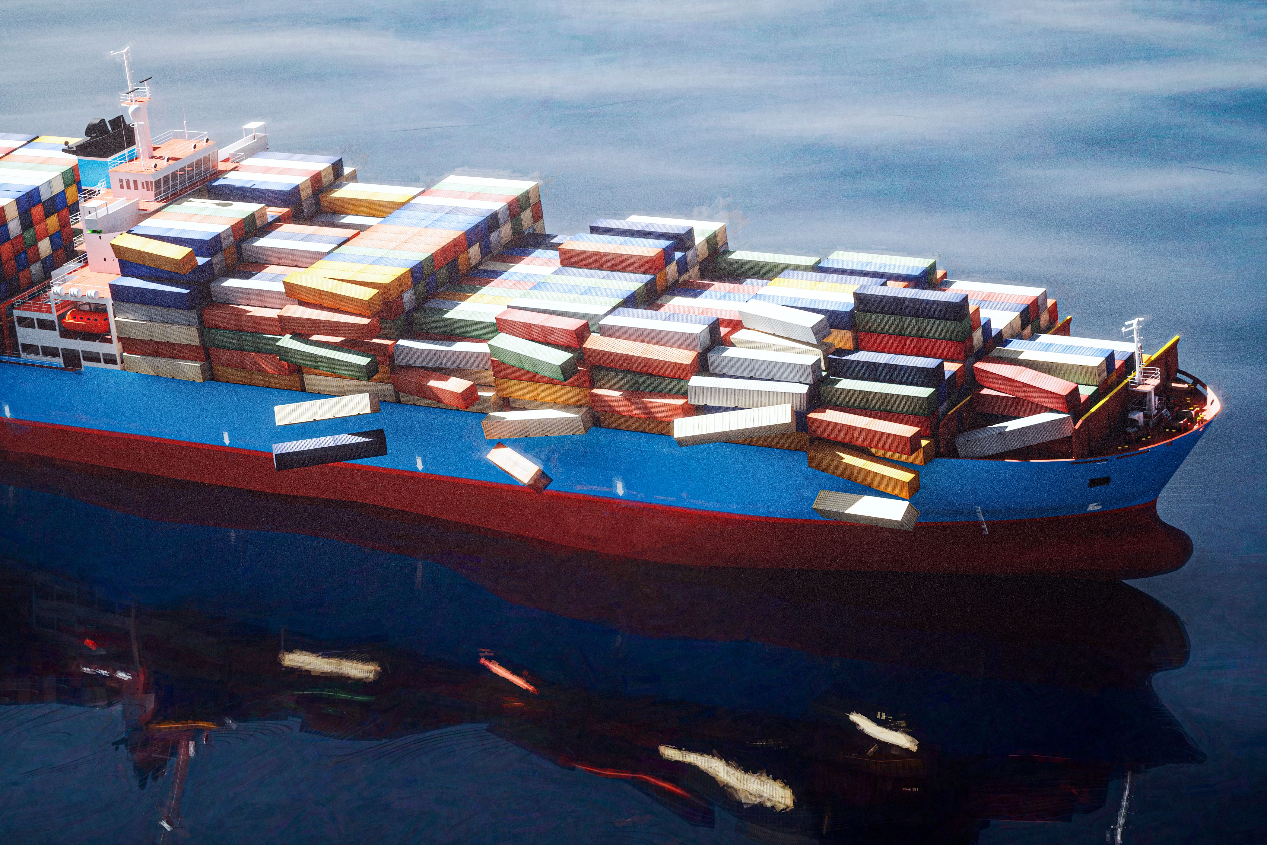 Picture of container ship losing containers