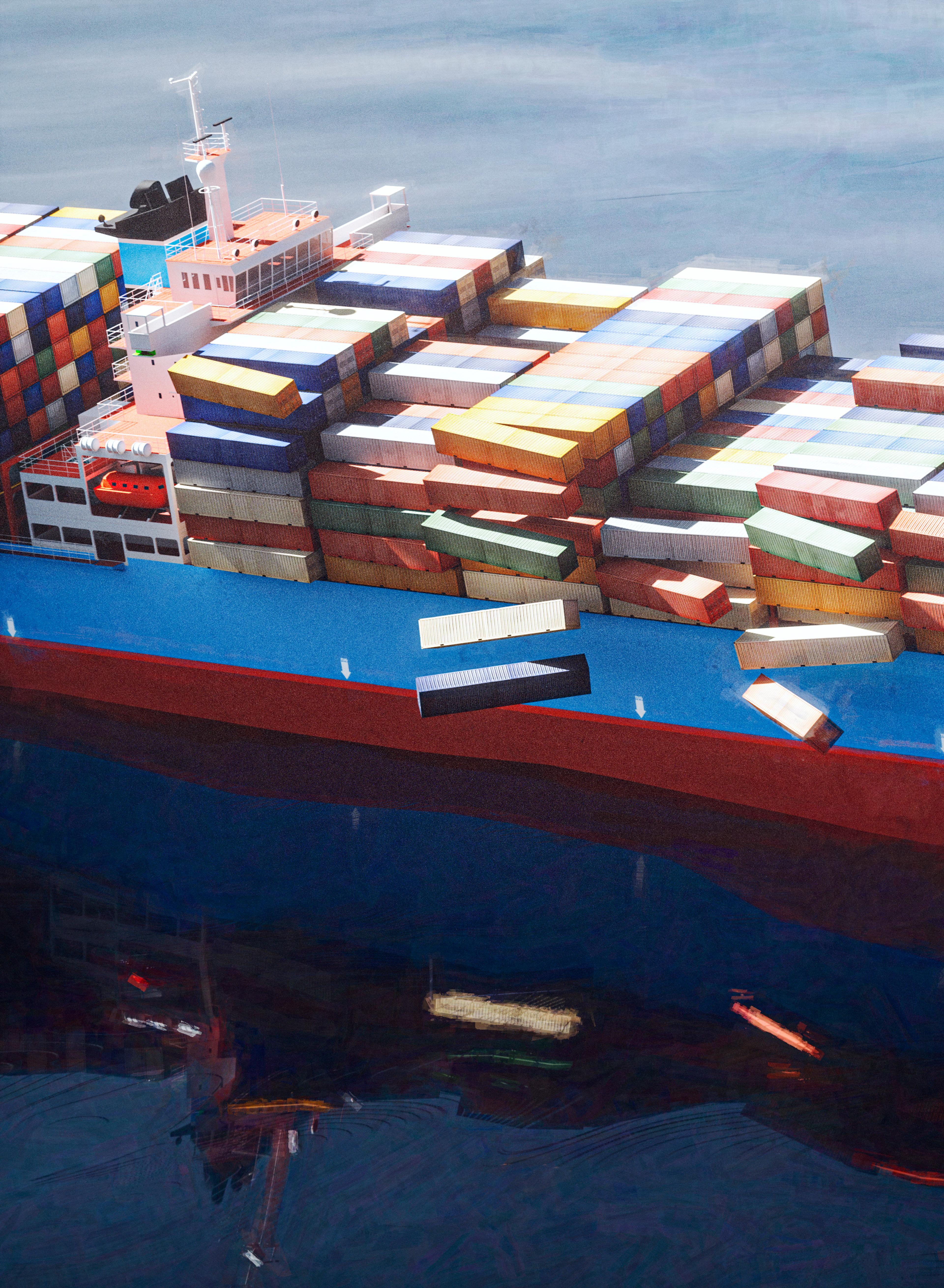 Picture of container ship losing containers