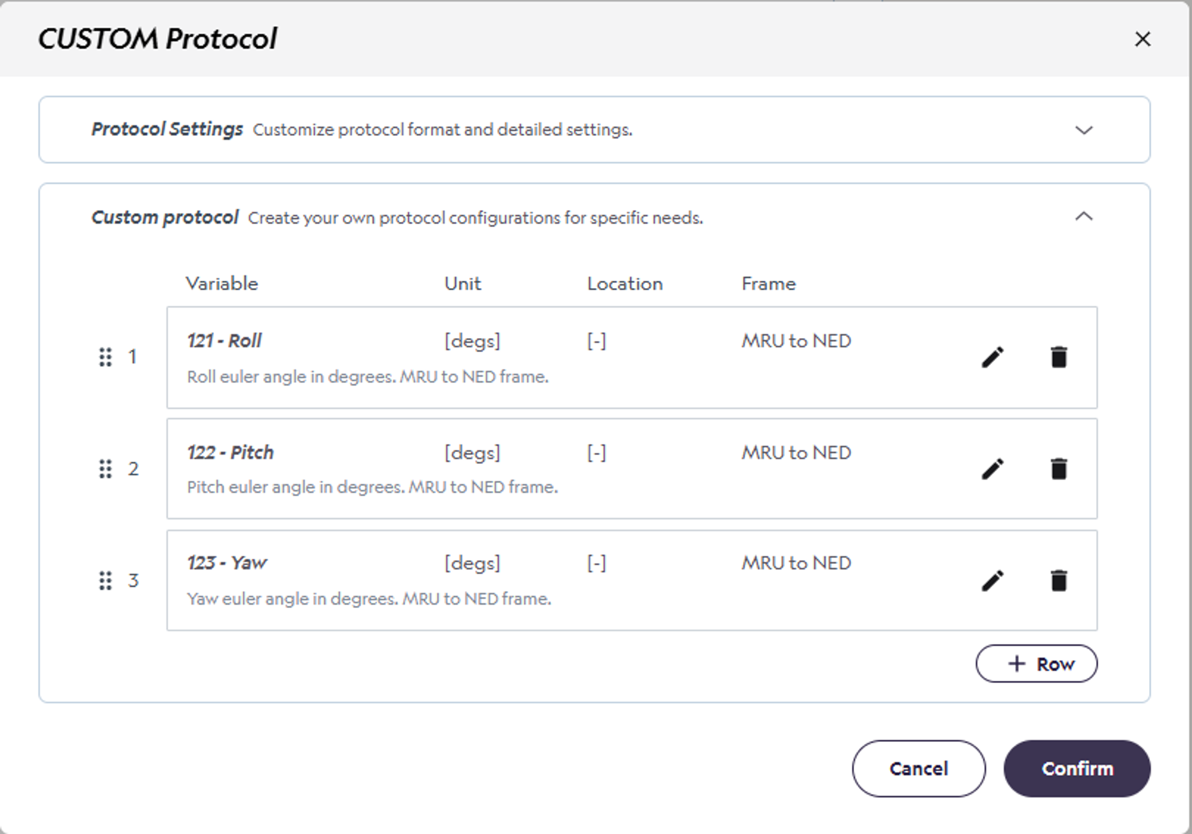 MRU configurator - set the output protocol