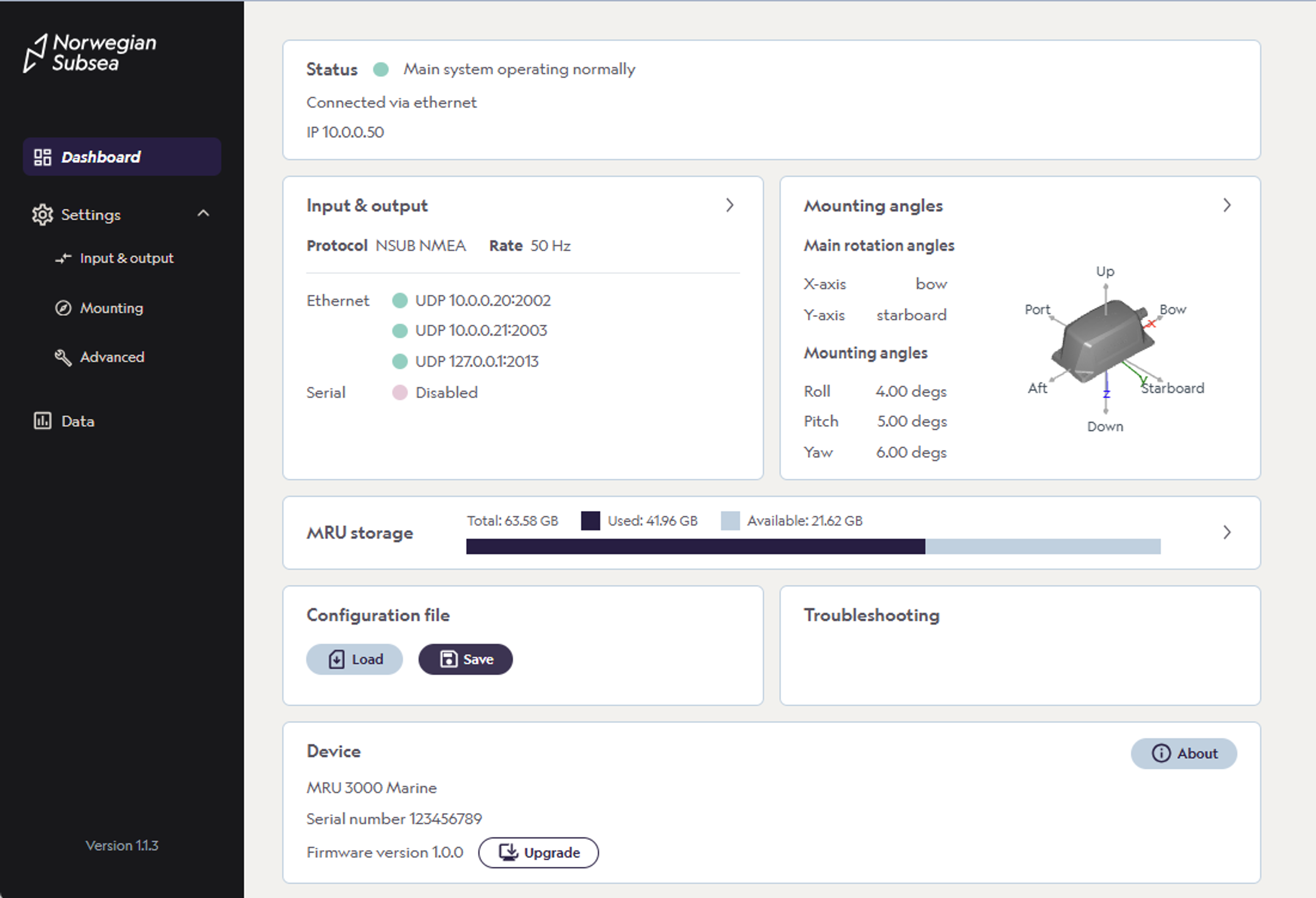 MRU configurator - Frontpage and status