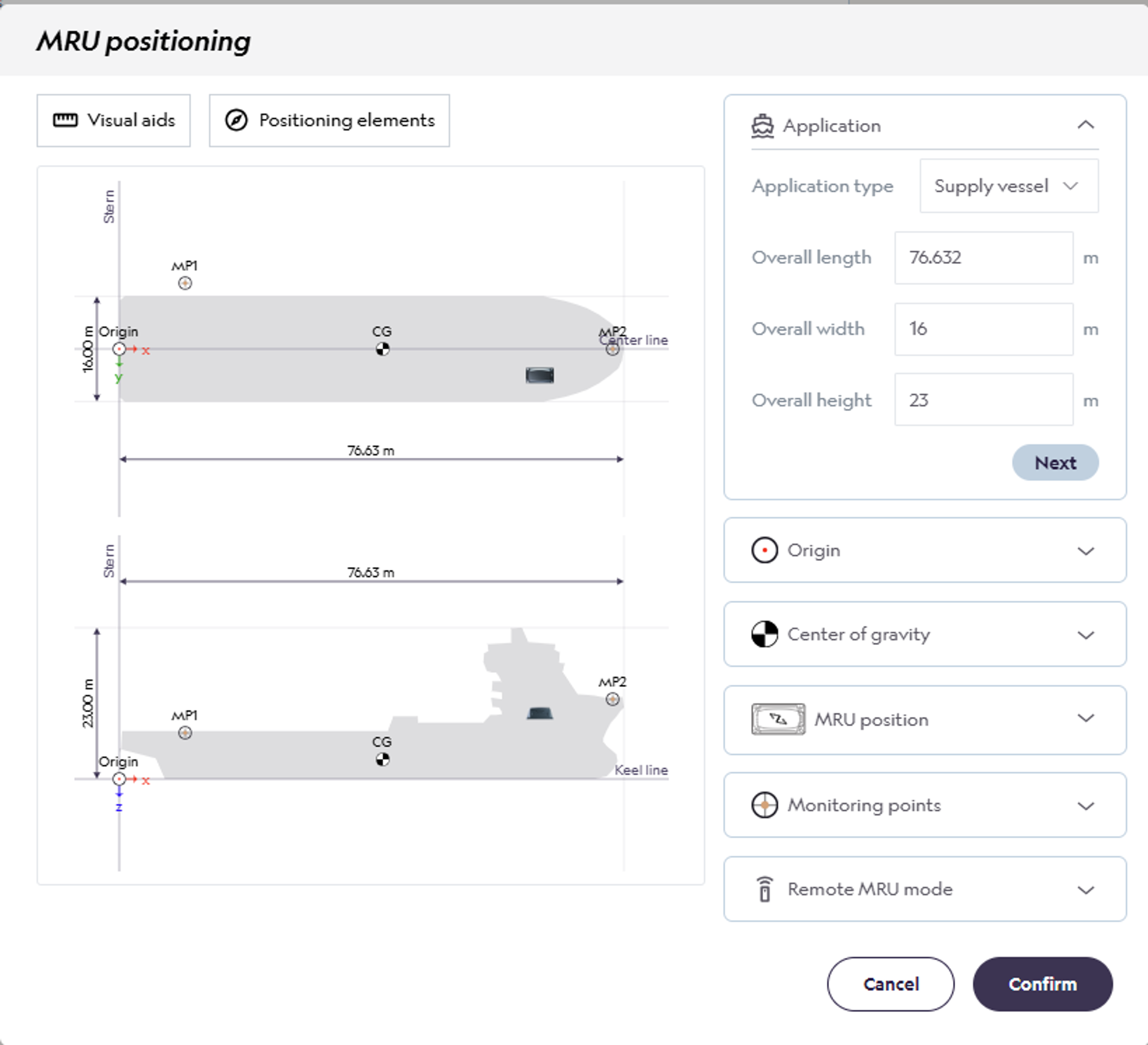 Set MRU position on the ship