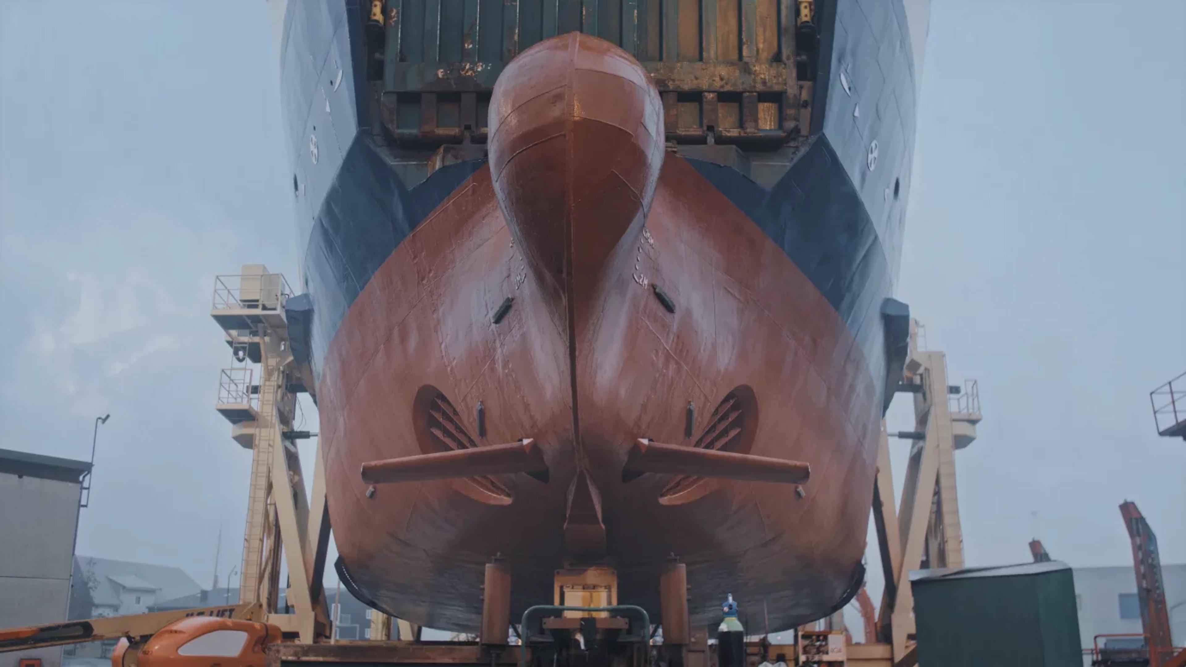 image of ship with stabilizing fins