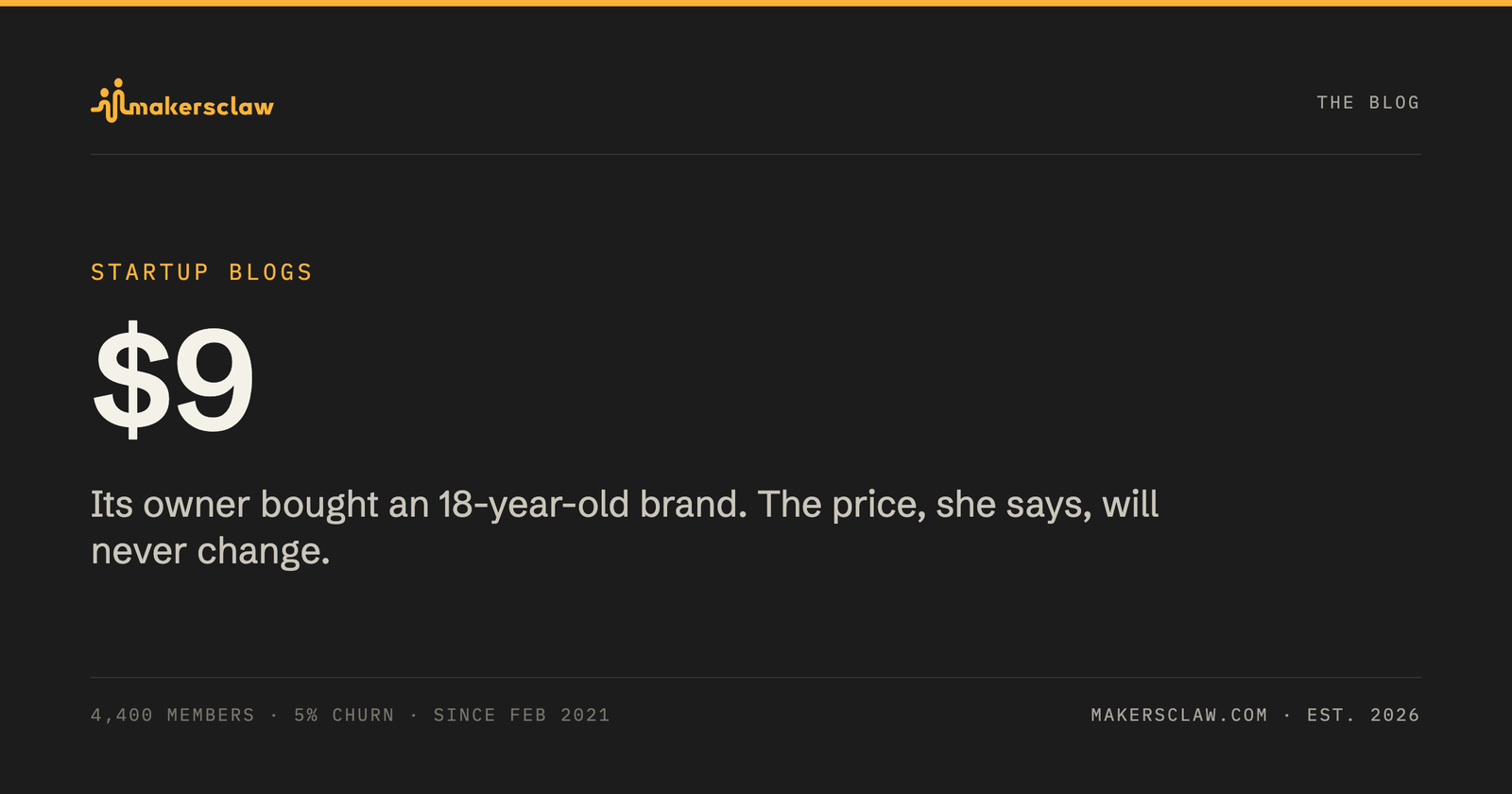 $9 — the membership whose owner bought an 18-year-old brand