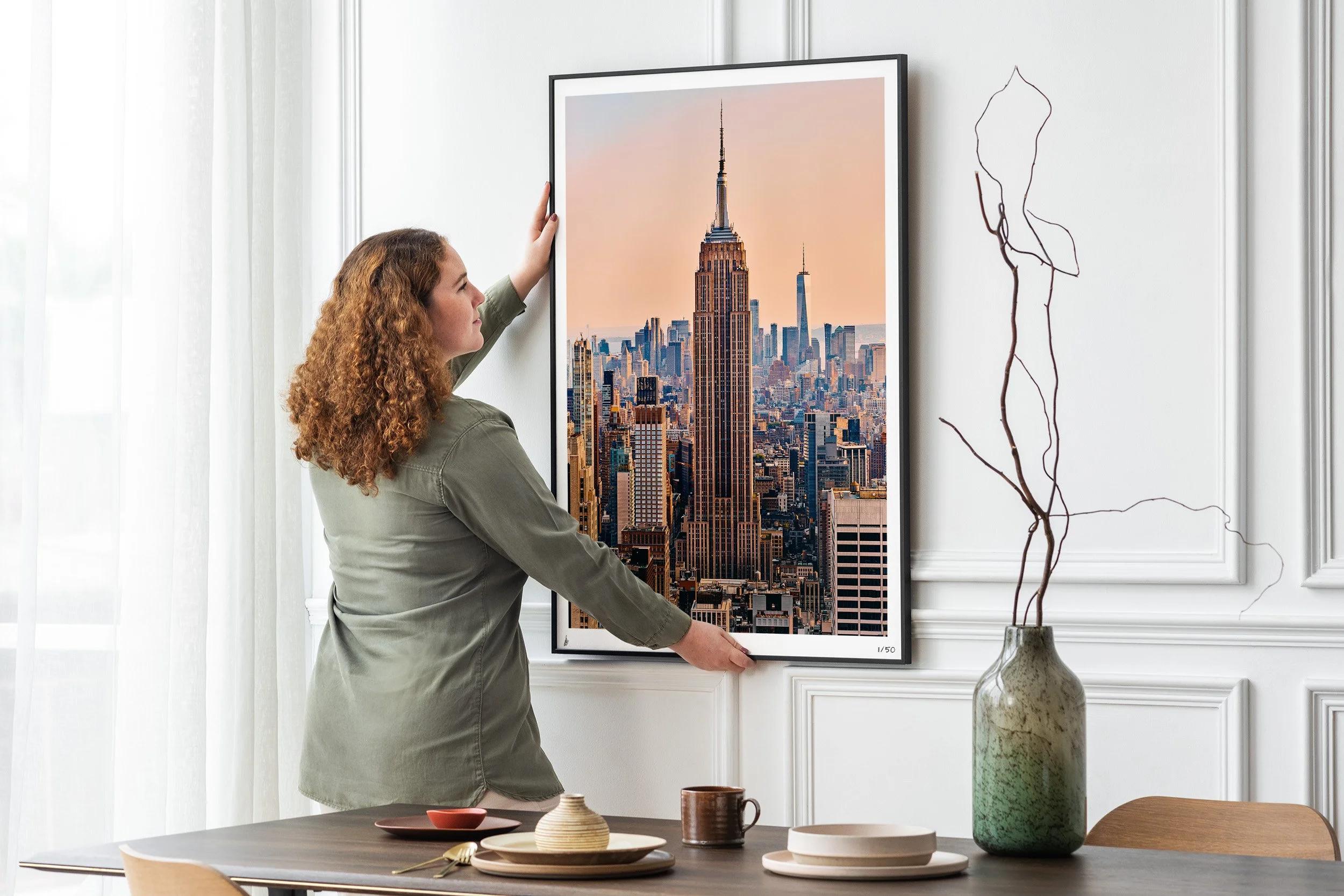 Framed fine art print displayed in an interior setting