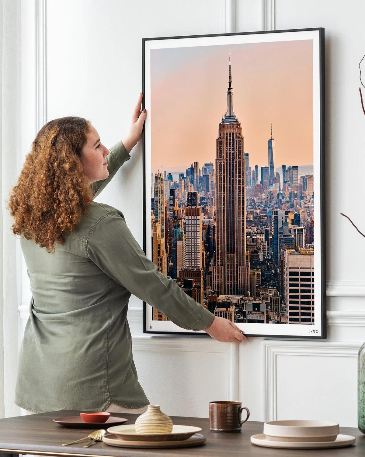 Framed fine art print displayed in an interior setting