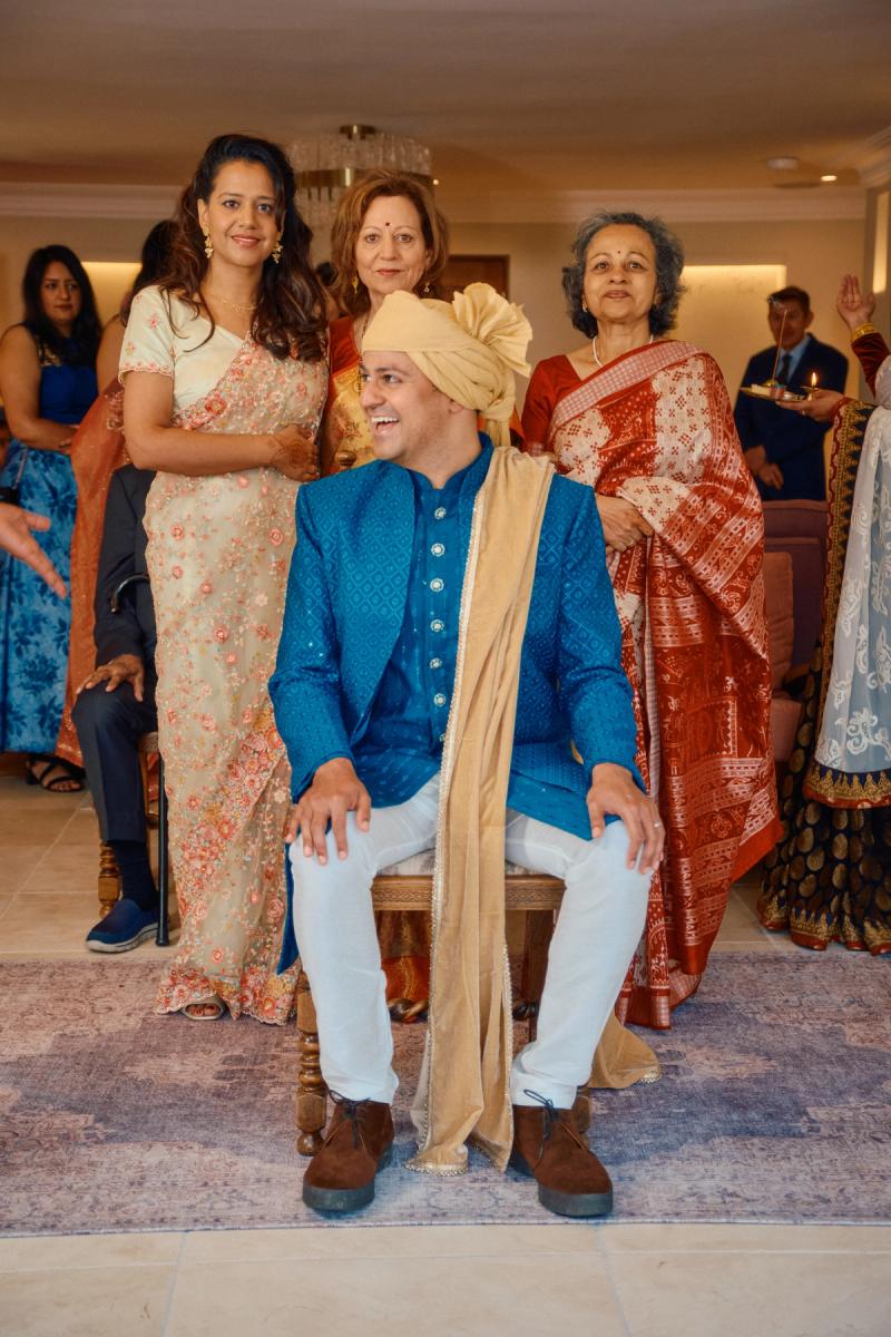 Bride and groom sharing a dance at a decorated reception venue
