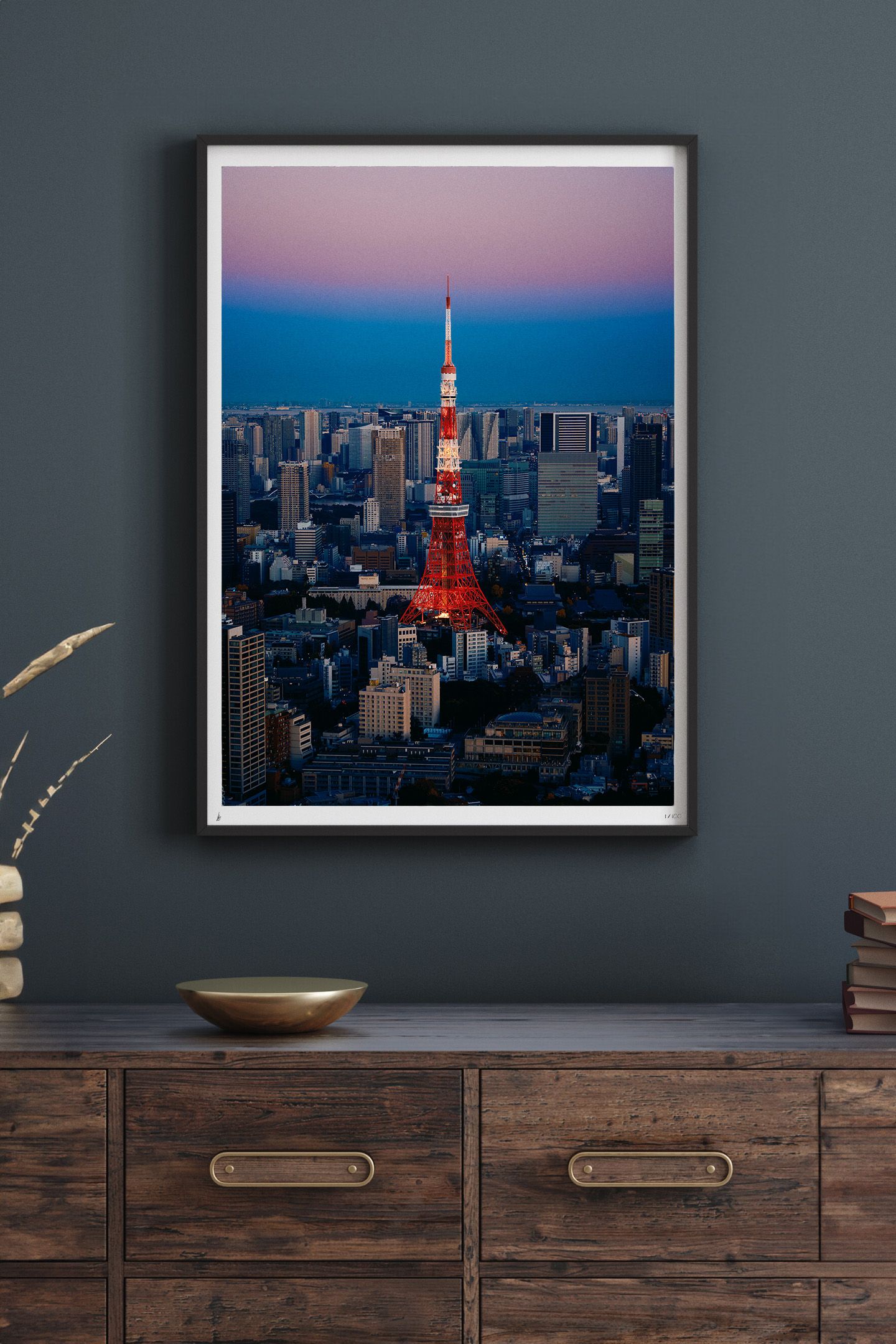 Shades of Tokyo Tower framed presentation