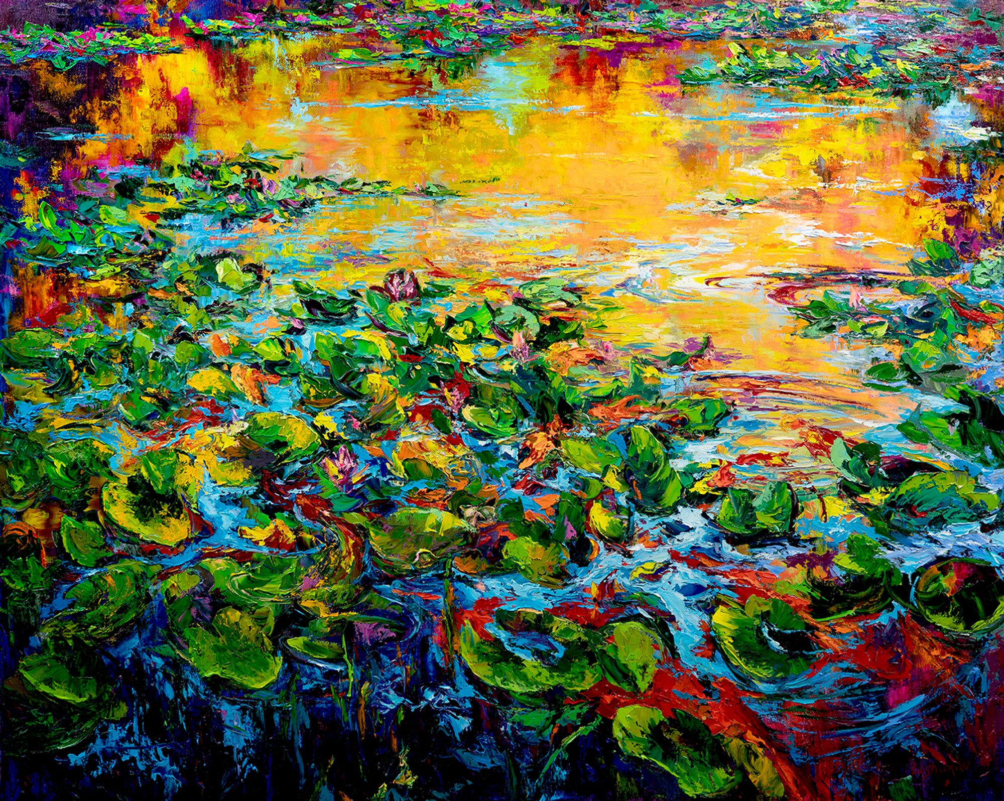 Water Lilies And Evening Reflexes, oil on canvas, by Vitaly Leshukov
