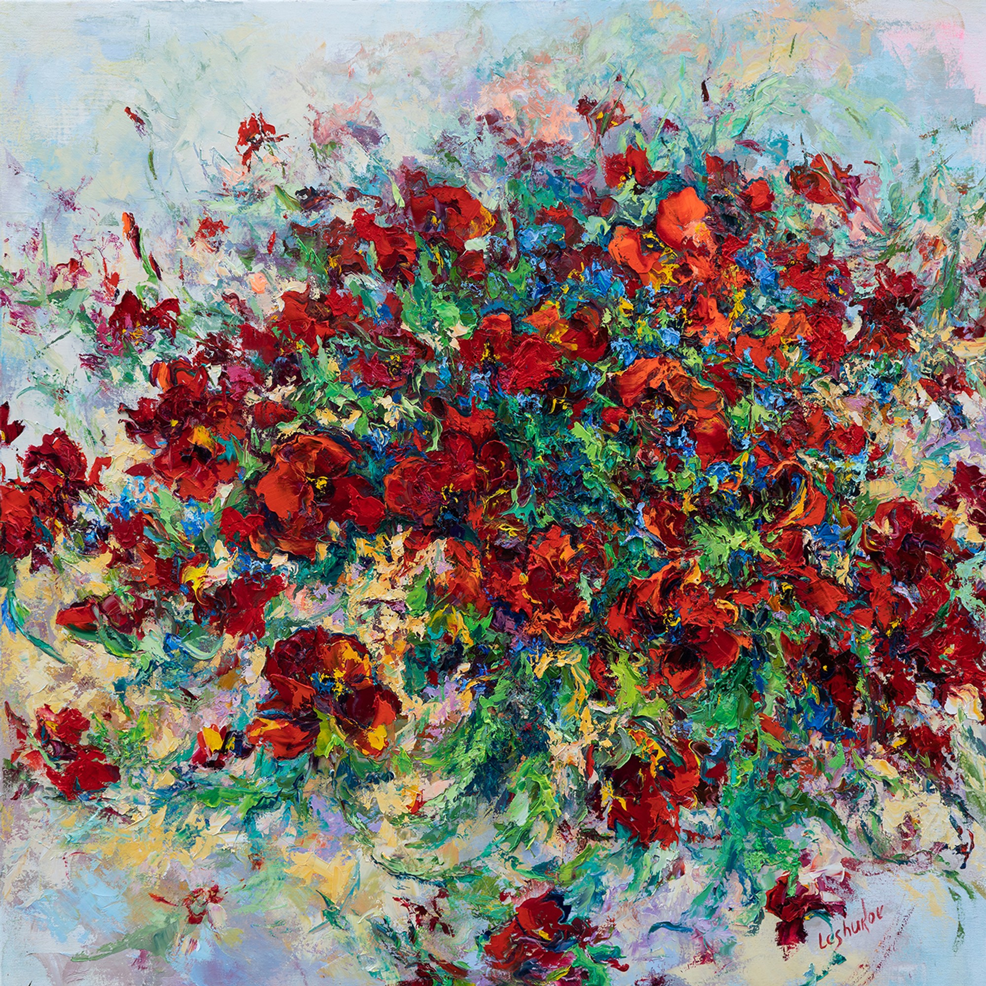 Poppies, oil on canvas, by Vitaly Leshukov