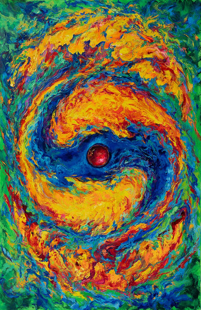 Yin Yang on a Green Background vertical
