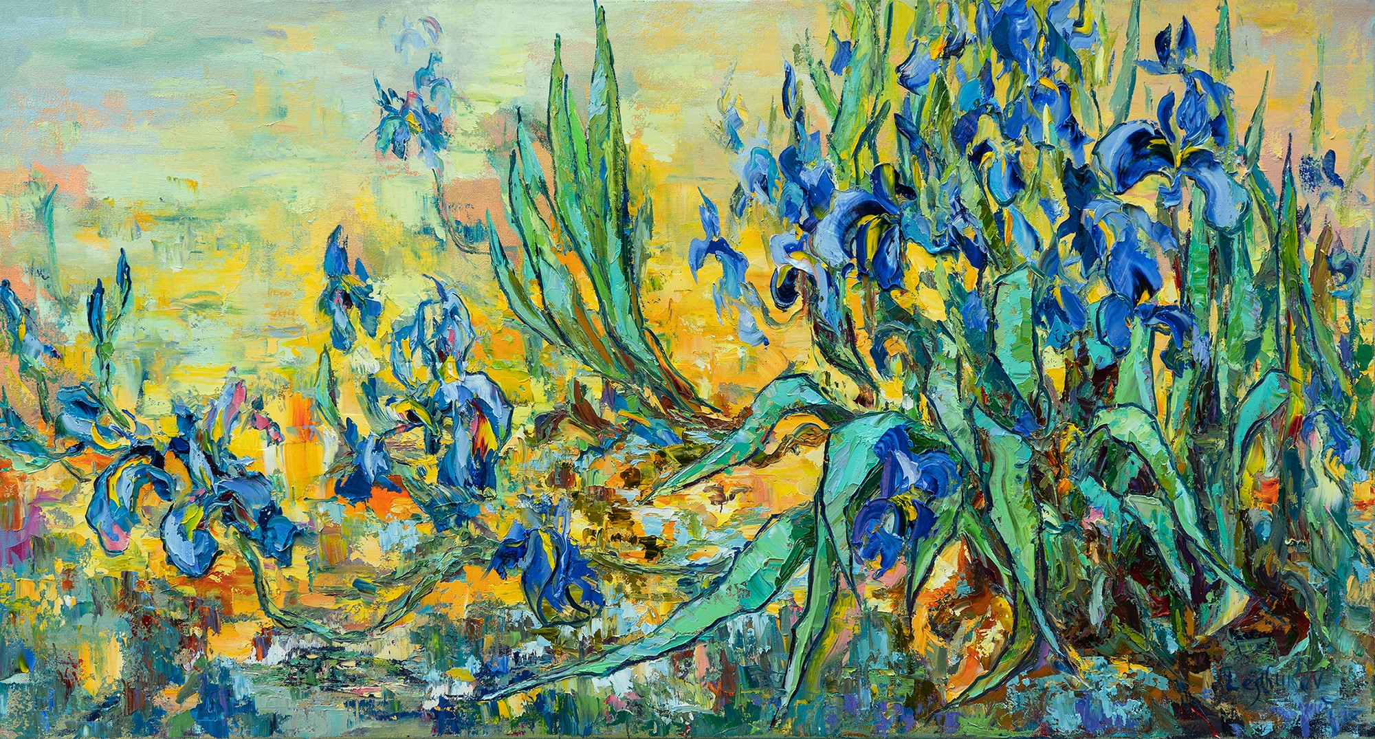 Blue Irises, oil on canvas, by Vitaly Leshukov