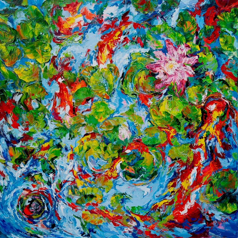 Water Lilies And Koi Carps