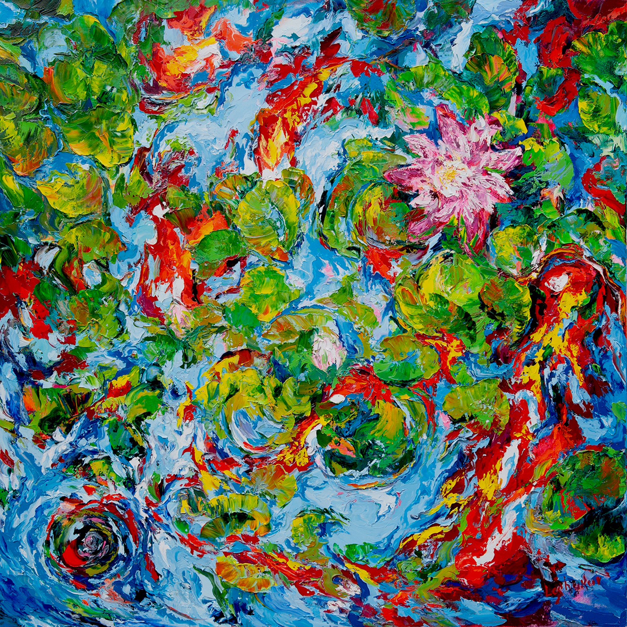 Water Lilies And Koi Carps, oil on canvas, by Vitaly Leshukov