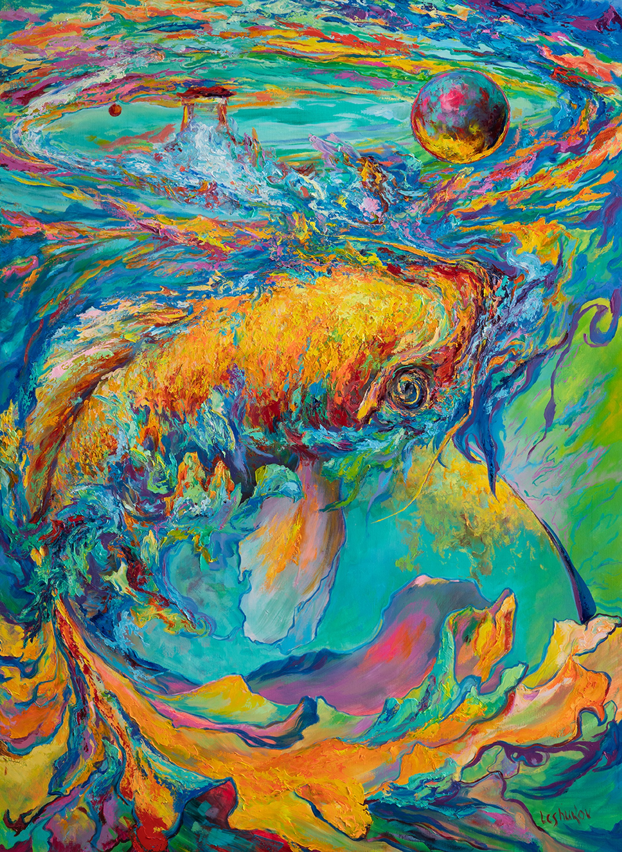 Goldfish And Pear "Infinity", oil on canvas, by Vitaly Leshukov