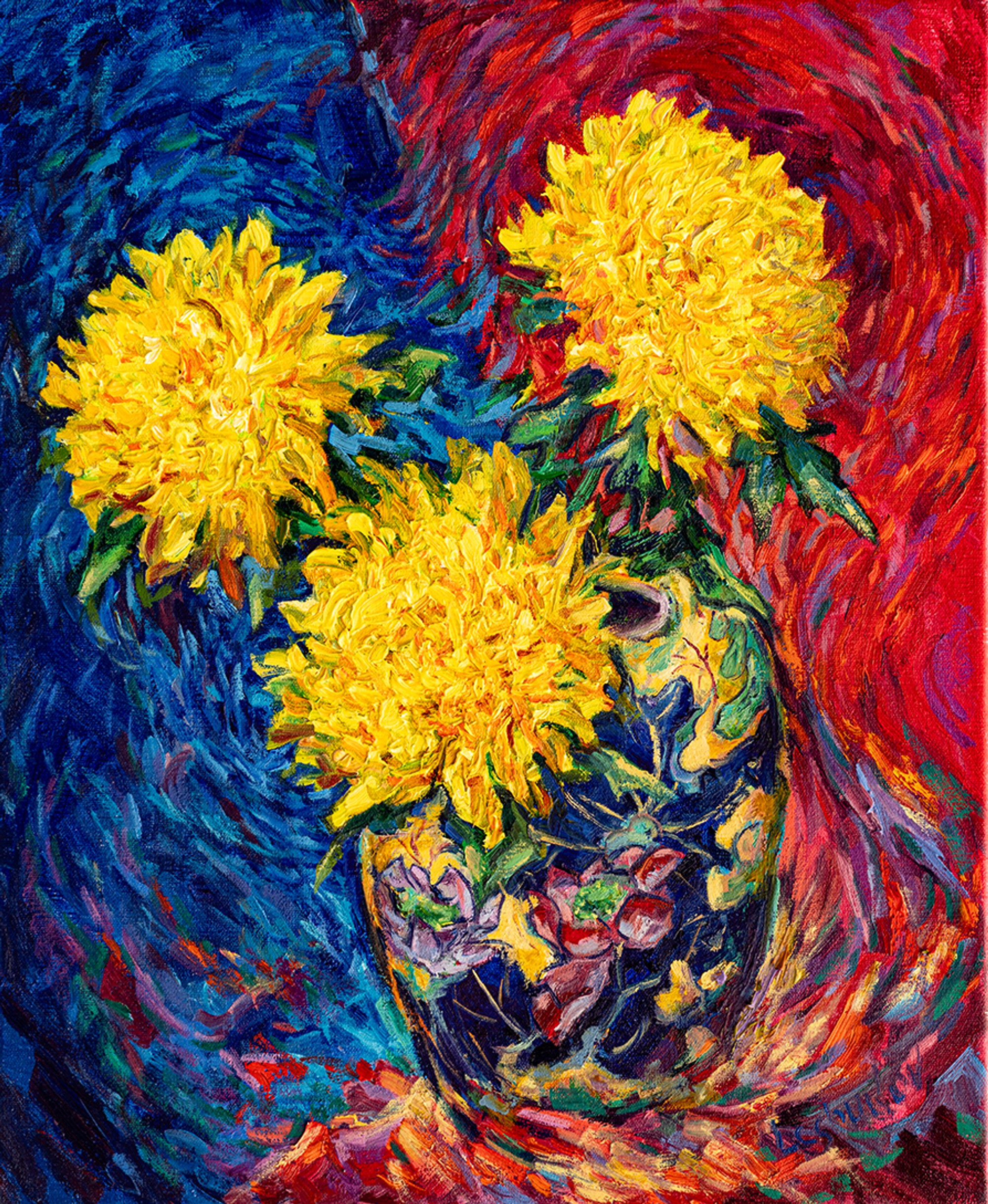 Crysanthemums In A Chinese Vase, oil on canvas, by Vitaly Leshukov