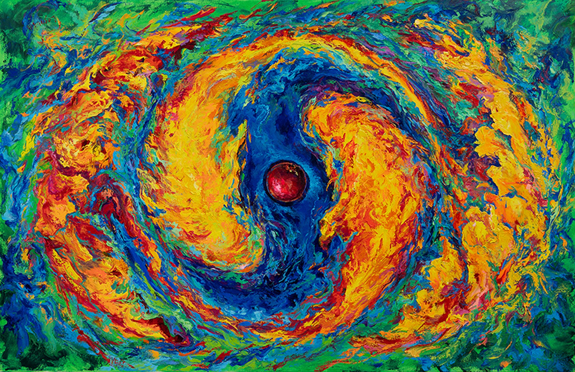 Yin Yang on a Green Background horizontal, oil on canvas, by Vitaly Leshukov